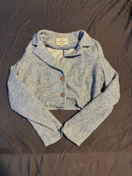 Haute Monde Jackets & Blazers - Haute Monde Jacket Womens L Cropped Boucle Tweed Button Long Sleeve Blue